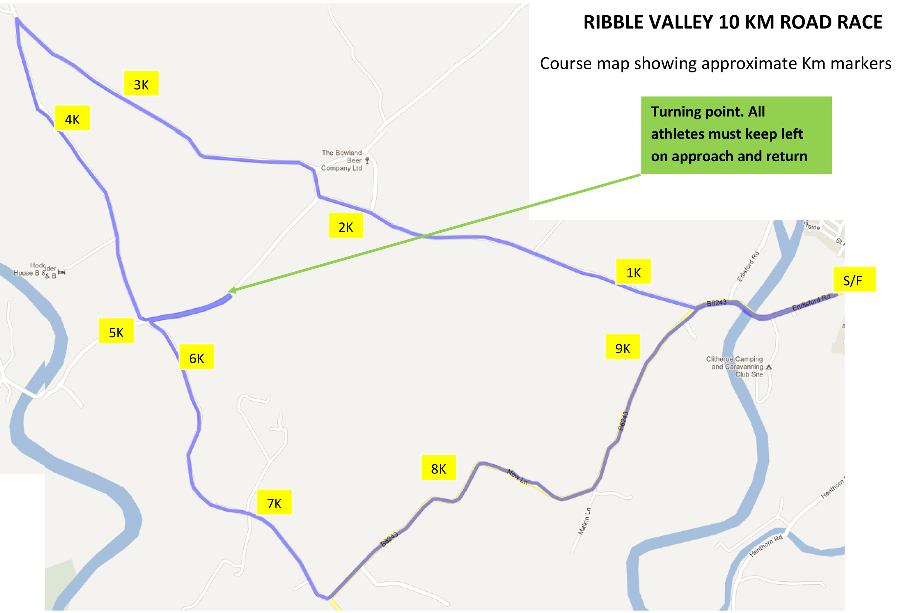 Ribble Valley 10K course map, the Ribble Valley course